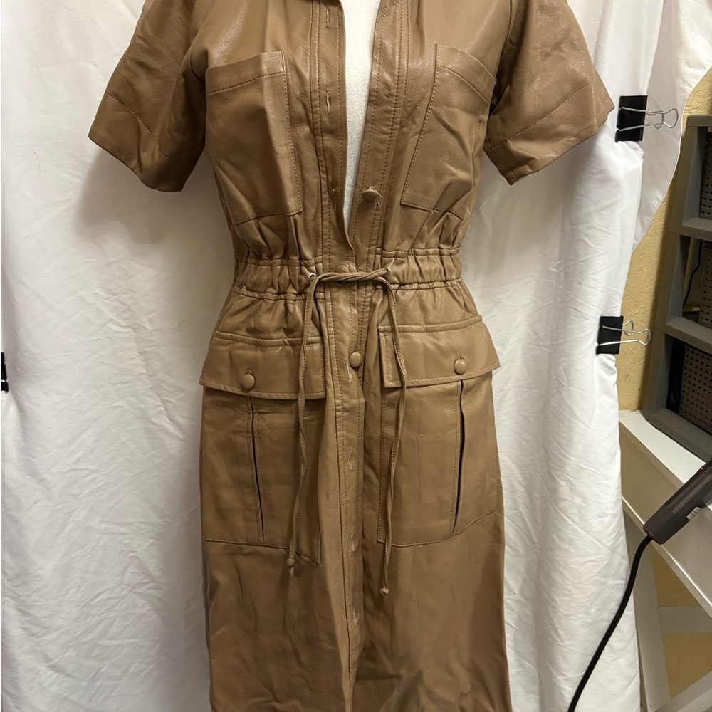 Who What Wear Tan Drawstring Utility Midi Dress